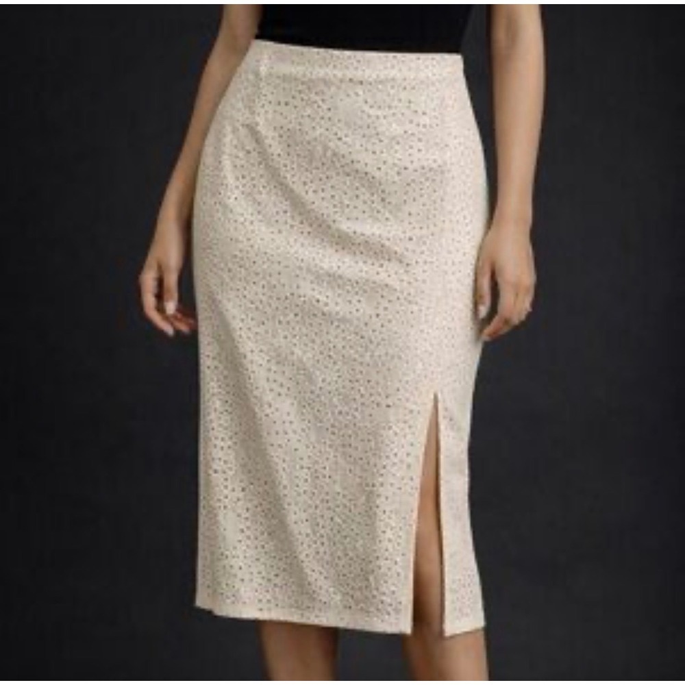 A New Day Cream Eyelet Lace Midi Skirt Women Size 12 Side Slit NWT Cottage Boho